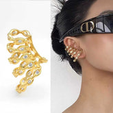 Spring Shape 18K Gold Cubic Zirconia Ear Cuff Earring For Women