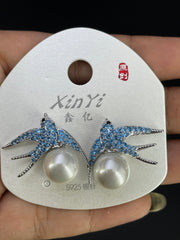 Multi Color Bird Gold Silver Cubic Zirconia Copper Stud Earrings Women