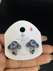 Multi Color Mushroom Gold Silver Cubic Zirconia Copper Stud Earrings
