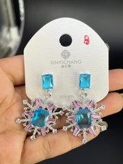 Multi Color Snowflake Gold Silver Cubic Zirconia Copper Drop Earrings