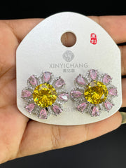 Multi Color Sunflower Gold Silver Cubic Zirconia Copper Stud Earrings