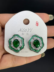 Multi Color Floral Oval Gold Silver Cubic Zirconia Copper Stud Earrings