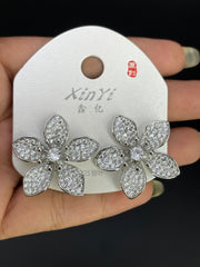 Multi Color Luxury Floral Gold Silver Cubic Zirconia Stud Earrings