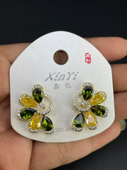 Multi Color Floral Gold Silver Cubic Zirconia Copper Drop Earrings Women
