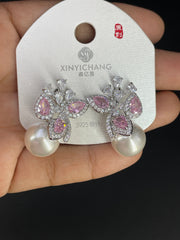 Multi Color Floral Gold Silver Cubic Zirconia Pearl Copper Drop Earrings