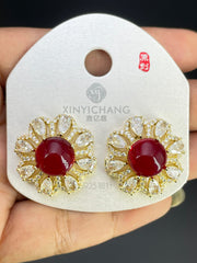 Multi Color Sunflower Gold Silver Cubic Zirconia Copper Stud Earrings
