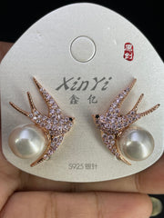 Multi Color Bird Gold Silver Cubic Zirconia Copper Stud Earrings Women