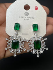 Multi Color Snowflake Gold Silver Cubic Zirconia Copper Drop Earrings