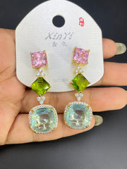 Multi Color Geometric Gold Silver Cubic Zirconia Copper Stud Earrings