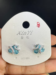 Multi Color Floral Gold Silver Cubic Zirconia Copper Stud Earrings Women