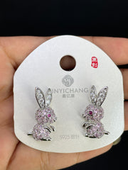 Multi Color Rabbit Gold Silver Cubic Zirconia Copper Stud Earrings Women