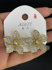 Multi Color Luxury Floral Gold Silver Cubic Zirconia Stud Earrings