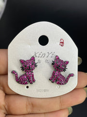 Multi Color Cat Gold Silver Cubic Zirconia Copper Stud Earrings Women