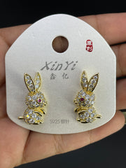 Multi Color Rabbit Gold Silver Cubic Zirconia Copper Stud Earrings Women