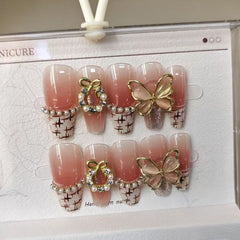 Butterfly Cubic Zirconia Pearl Baby Pink White Finger Nail Pack Of 10 For Women