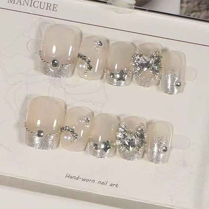 Heart Cubic Zirconia Off White Finger Nail Pack Of 10 For Women