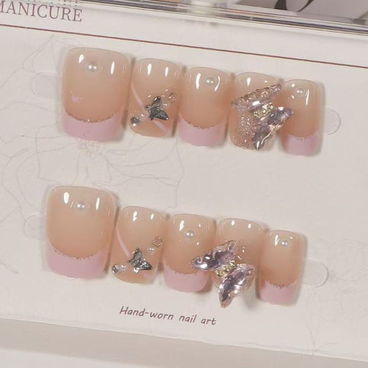 Studded Cubic Zirconia Baby Pink Finger Nail Pack Of 10 For Women