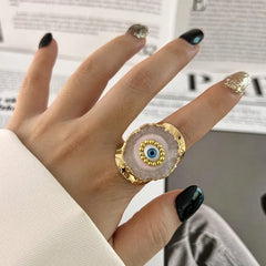 Evil Eye Multicolour Enamel 18K Gold Anti Tarnish Adjustable Ring