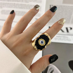 Evil Eye Multicolour Enamel 18K Gold Adjustable Ring For Women