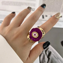 Evil Eye Multicolour Enamel 18K Gold Anti Tarnish Adjustable Ring