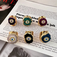 Evil Eye Multicolour Enamel 18K Gold Adjustable Ring For Women