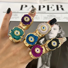 Evil Eye Multicolour Enamel 18K Gold Adjustable Ring For Women