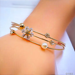 Dainty Flower 14K Gold Plated Cuff Bracelet Bangle For Women