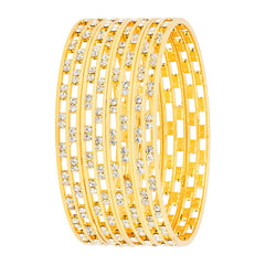 Ethnic Glossy Light Weight Cubic Zirconia 18K Gold Bangle Kada Set 4
