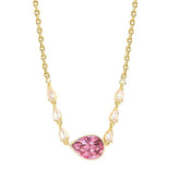 Pink Center Stone & Teardrop Rose Silver Gold Plated Brass Necklace