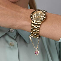 Luxury Heart Charm Rose Silver Gold CZ Anti Tarnish Brass Watch Charm
