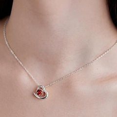 Elegant Heart Ruby Red Rose Silver Gold CZ Anti Tarnish Brass Necklace