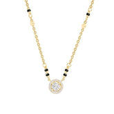 Designer Halo Round Black Beads Rose Silver Gold CZ Brass Mangalsutra