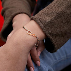Infinity Heart Mangalsutra Style Rose Silver Gold CZ Brass Bracelet