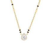 Double Halo Teardrop Black Beads Rose Silver Gold CZ Brass Mangalsutra