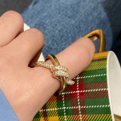 Cubic Zirconia on surface 18K Gold Anti Tarnish Adjustable Ring For Women