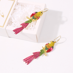 Multi Color Parrot Gold Enamel Dangler Earrings For Women