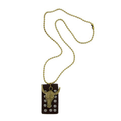 Bull Head Bronze Vintage Antique Dog Tag Pendant Leather Chain