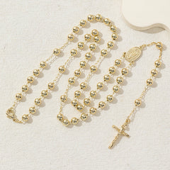 Jesus Cross Mary Christian Catholic Prayer Rosary Stainless Steel Gold Necklace Chain