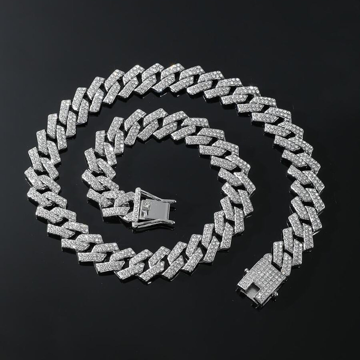 Alloy Cubic Zirconia Silver Cuban Miami Hip Hop Iced Out Chain For