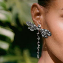 Butterfly 18K Gold Black CZ Anti Tarnish Dangler Earrings