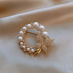 White Flower,Butterfly,Fish Gold Cubic Zirconia Copper Anti Tarnish Brooch For Women