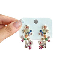 Flower Gold Multi Gemstone Crystal Anti Tarnish Dangler Earrings