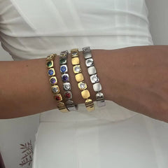 Square Shape 18K Gold Stainless Steel Anti Tarnish Stackable Bracelet For Men