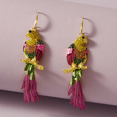 Multi Color Parrot Gold Enamel Dangler Earrings For Women