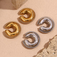 Chunky 18K Gold Silver Cubic Zirconia Stainless Steel Anti Tarnish Ear Cuff Earring For Women