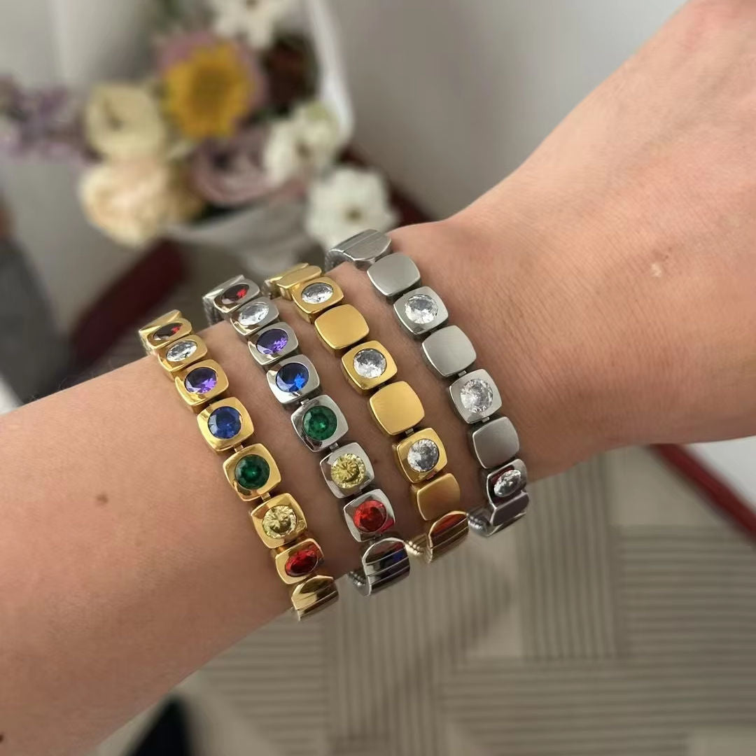 Square Shape 18K Gold Stainless Steel Anti Tarnish Stackable Bracelet For Men