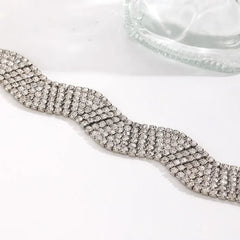 Wave 18K Gold Silver Crystal Rhinestone Adjustable Choker Necklace For Women