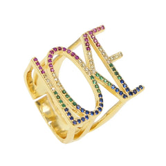 Rainbow Love Cubic Zirconia 18K Gold Anti Tarnish Free Size Ring For Women