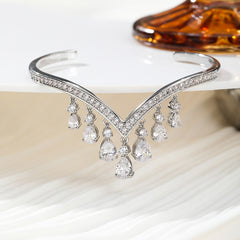 V Shape Silver Plated CZ Anti Tarnish Brass Cuff & Kada For Women