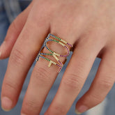 Rainbow Love Cubic Zirconia 18K Gold Anti Tarnish Free Size Ring For Women